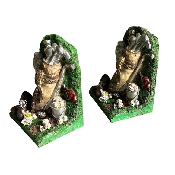 Set of Vintage Resin Relief Golf Themed Bookends - Picture 2 of 8